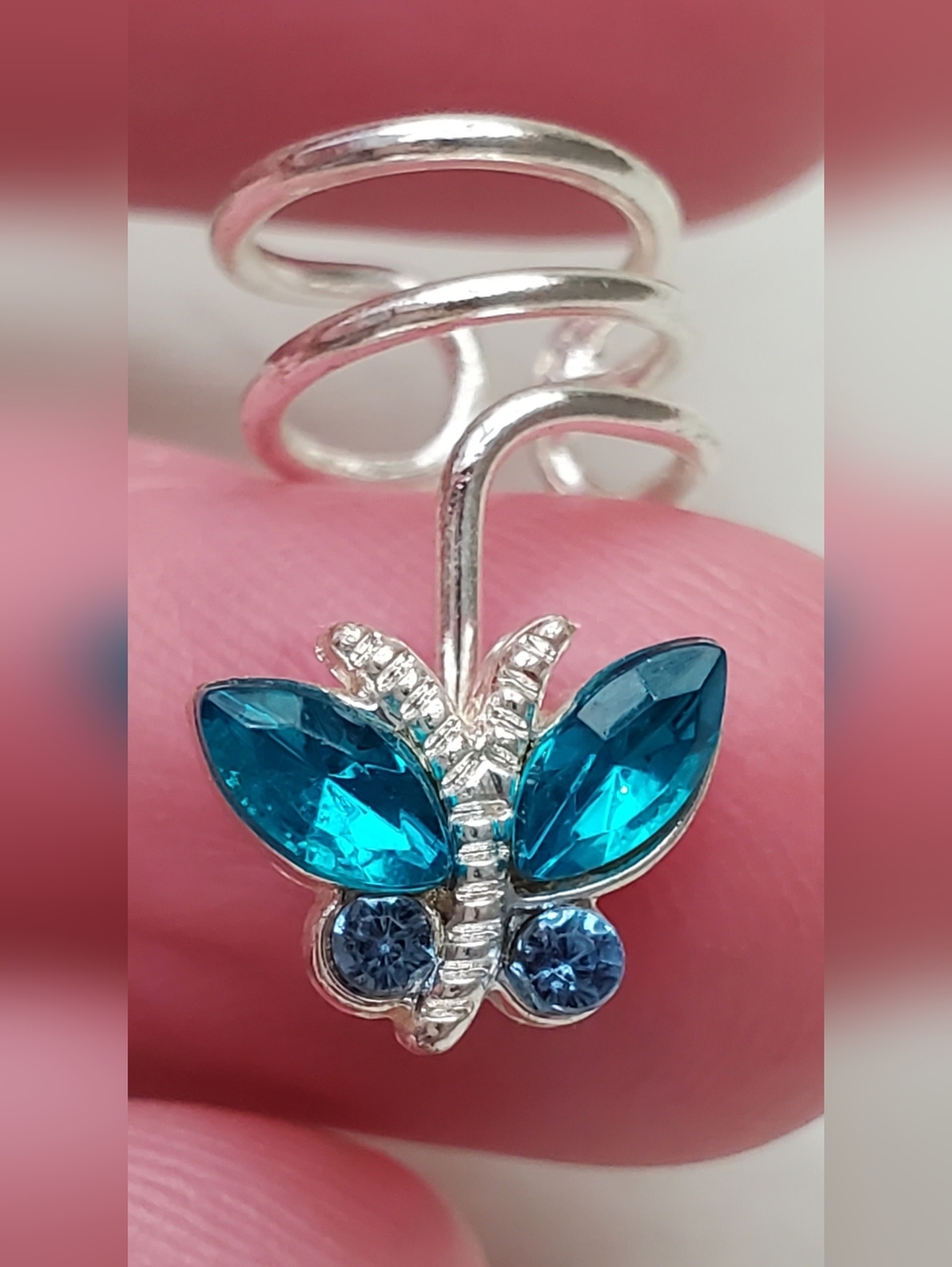 Teal Blue Crystal Butterfly Ear Cuff - Women's Jewelry